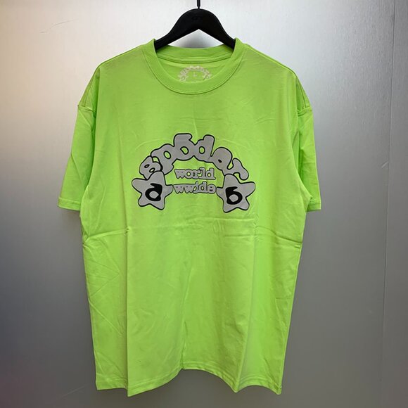 Men's Sp5der Printed Round Neck Green Short Sleeves - Picture 1 of 6